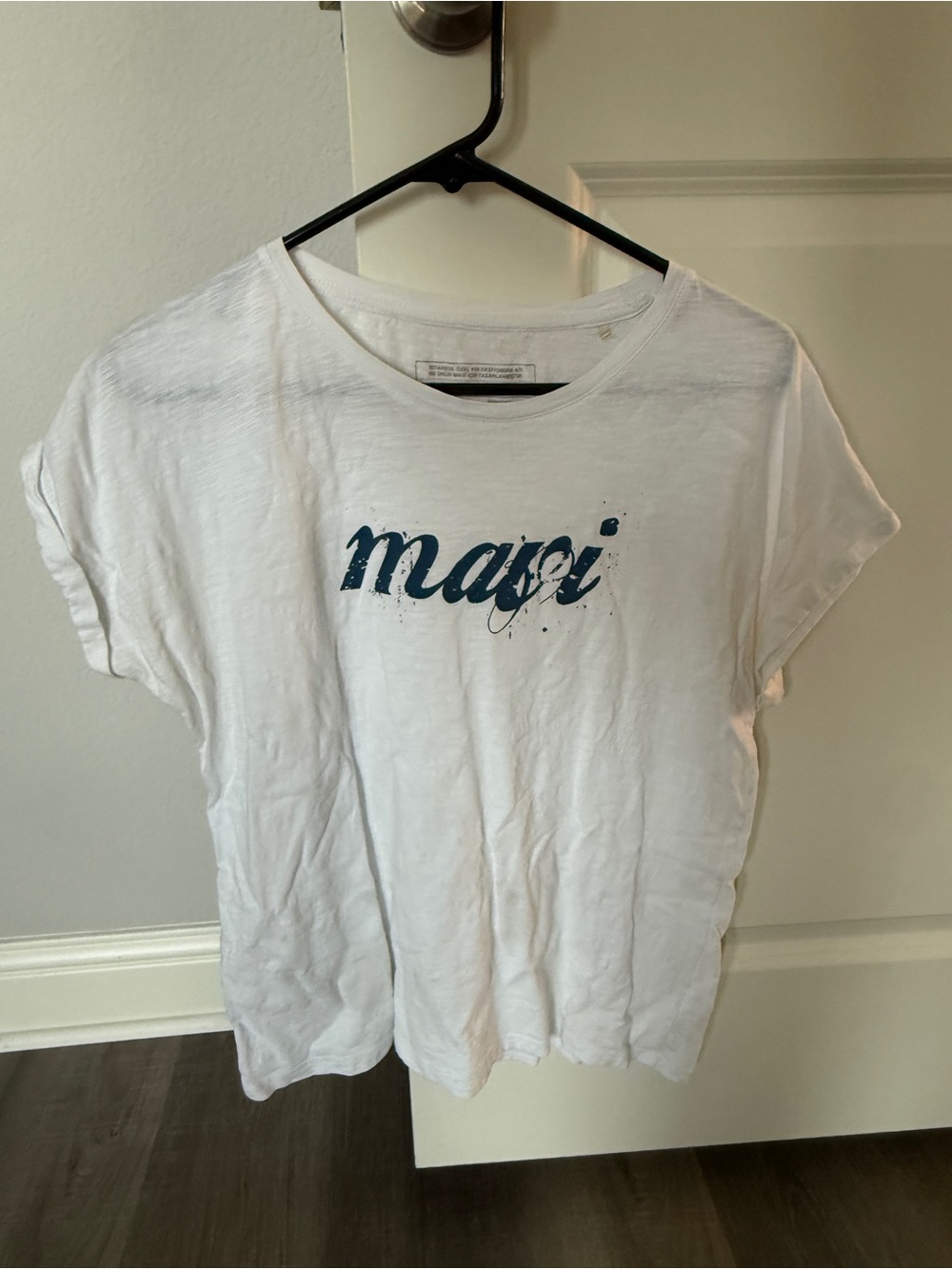 Mavi White Tee with Gray Logo and Script